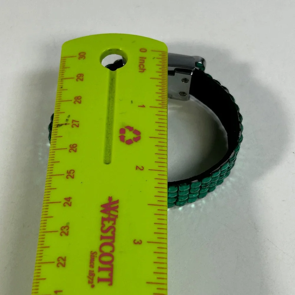 Emerald Green Rhinestone Wrap Bracelet Silver Tone‎ Heart Clasp 4 Row Sparkling